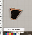 Terracotta fragment of a kylix: Band or lip cup (drinking cup), Terracotta, Greek, Attic
