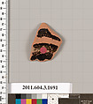 Terracotta fragment of a kylix: Band or lip cup (drinking cup), Terracotta, Greek, Attic