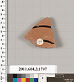 Terracotta fragment of a kylix: Band or lip cup (drinking cup), Terracotta, Greek, Attic