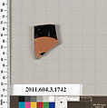 Terracotta fragment of a kylix: Band or lip cup (drinking cup), Terracotta, Greek, Attic