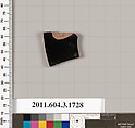 Terracotta fragment of a kylix: Band or lip cup (drinking cup), Terracotta, Greek, Attic