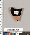 Terracotta fragment of a kylix: Band or lip cup (drinking cup), Terracotta, Greek, Attic