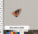 Terracotta fragment of a kylix: Lip cup (drinking cup), Terracotta, Greek, Attic