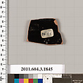 Terracotta fragment of a kylix: Lip cup (drinking cup), Terracotta, Greek, Attic