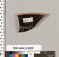 Terracotta fragment of a kylix: Lip cup (drinking cup), Terracotta, Greek, Attic