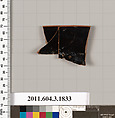 Terracotta fragment of a kylix: Lip cup (drinking cup), Terracotta, Greek, Attic