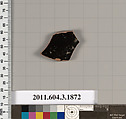 Terracotta fragment of a kylix: Band or lip cup (drinking cup), Terracotta, Greek, Attic