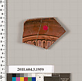 Terracotta fragment of a kylix (drinking cup), Terracotta, Greek, Attic