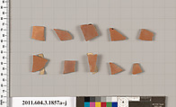 Terracotta fragments of kylikes: Band or lip cups (drinking cups), Terracotta, Greek, Attic