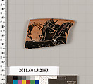 Terracotta rim fragment of a kylix (drinking cup), Terracotta, Greek, Attic