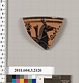 Terracotta rim fragment of a kylix (drinking cup), Terracotta, Greek, Attic