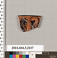 Terracotta rim fragment of a kylix (drinking cup), Terracotta, Greek, Attic