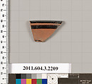 Terracotta fragment of a kylix (drinking cup), Terracotta, Greek, Attic