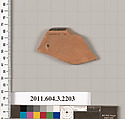 Terracotta rim fragment of a kylix (drinking cup), Terracotta, Greek, Attic