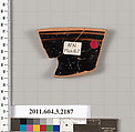 Terracotta rim fragment of a kylix (drinking cup), Terracotta, Greek, Attic