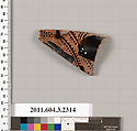 Terracotta fragment of a kylix: eye-cup (drinking cup), Terracotta, Greek, Attic