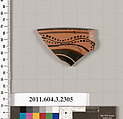 Terracotta rim fragment of a kylix: eye-cup (drinking cup), Terracotta, Greek, Attic