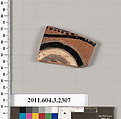 Terracotta fragment of a kylix: eye-cup (drinking cup), Terracotta, Greek, Attic