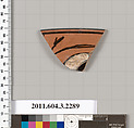 Terracotta rim fragment of a kylix: eye-cup (drinking cup), Terracotta, Greek, Attic