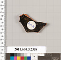 Terracotta fragment of a kylix: eye-cup (drinking cup), Terracotta, Greek, Attic