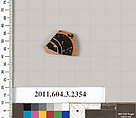 Terracotta fragment of a kylix: eye-cup (drinking cup), Terracotta, Greek, Attic