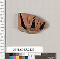 Terracotta fragment of a kylix: eye-cup (drinking cup), Terracotta, Greek, Attic