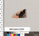 Terracotta fragment of a kylix: eye-cup (drinking cup), Terracotta, Greek, Attic