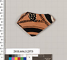 Terracotta fragment of a kylix: eye-cup (drinking cup), Terracotta, Greek, Attic