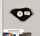 Terracotta fragment of a kylix: eye-cup (drinking cup), Terracotta, Greek, Attic