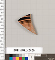 Terracotta fragment of a kylix: eye-cup (drinking cup), Terracotta, Greek, Attic