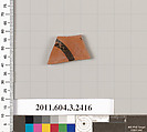Terracotta fragment of a kylix: eye-cup (drinking cup), Terracotta, Greek, Attic