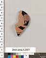 Terracotta fragment of a kylix: eye-cup (drinking cup), Terracotta, Greek, Attic