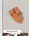 Terracotta fragment of a kylix: eye-cup (drinking cup), Terracotta, Greek, Attic