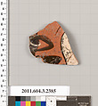 Terracotta fragment of a kylix: eye-cup (drinking cup), Terracotta, Greek, Attic