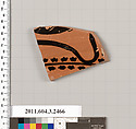 Terracotta fragment of a kylix: eye-cup (drinking cup), Terracotta, Greek, Attic