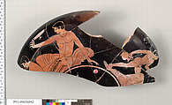 Terracotta fragment of a kylix (drinking cup), Terracotta, Greek, Attic
