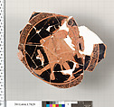 Terracotta fragment of a kylix (drinking cup), Terracotta, Greek, Attic
