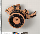 Terracotta fragment of a kylix (drinking cup), Terracotta, Greek, Attic