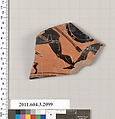 Terracotta fragment of a kylix (drinking cup), Attributed to the Heidelberg Painter [DvB], Terracotta, Greek, Attic