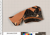 Terracotta fragment of a kylix (drinking cup), Terracotta, Greek, Attic
