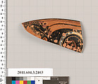 Terracotta rim fragment of a kylix: eye-cup (drinking cup), Terracotta, Greek, Attic