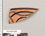 Terracotta rim fragment of a kylix: eye-cup (drinking cup), Terracotta, Greek, Attic
