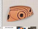 Terracotta rim fragment of a kylix: eye-cup (drinking cup), Terracotta, Greek, Attic