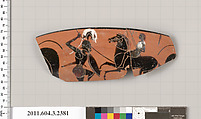 Terracotta rim fragment of a kylix: eye-cup (drinking cup), Terracotta, Greek, Attic