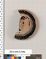 Terracotta fragment of a stemless cup (drinking cup), Terracotta, Greek, Attic