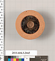 Terracotta fragment of a stemless kylix (drinking cup), Terracotta, Greek, Attic