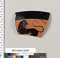 Terracotta rim fragment of a kylix (drinking cup), Terracotta, Greek, Attic