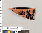 Terracotta rim fragment of a kylix (drinking cup), Terracotta, Greek, Attic