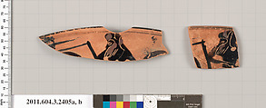 Terracotta rim fragments of a kylix: eye-cup (drinking cup), Terracotta, Greek, Attic