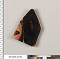 Terracotta fragment of a kylix: eye-cup (drinking cup), Terracotta, Greek, Attic